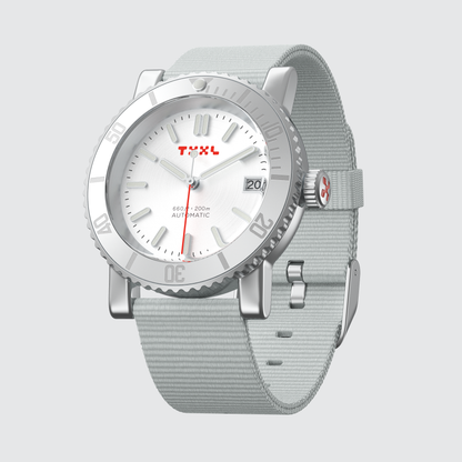 Silver stainless steel dive watch with TXXL logo